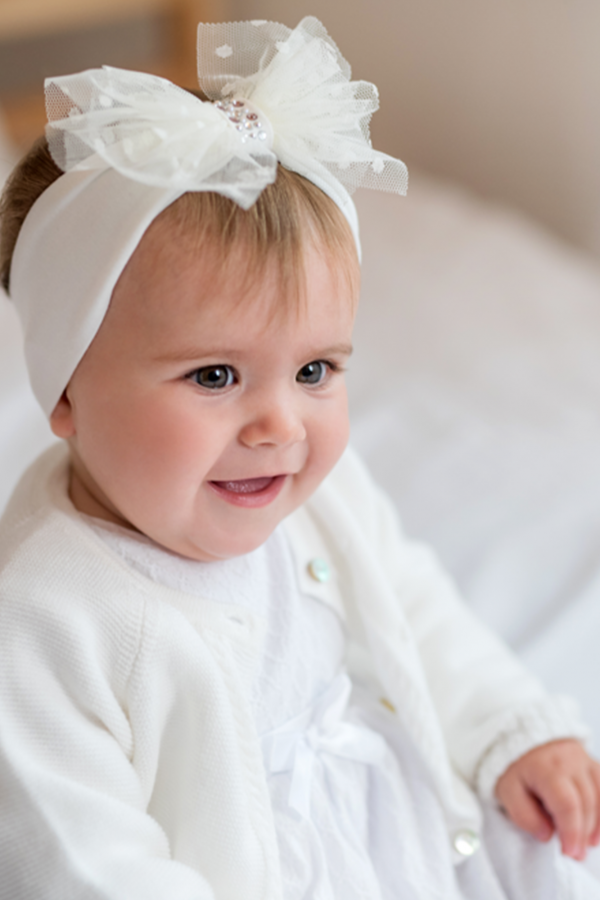 Opaska niemowlęca dla dziewczynki w kolorze ecru