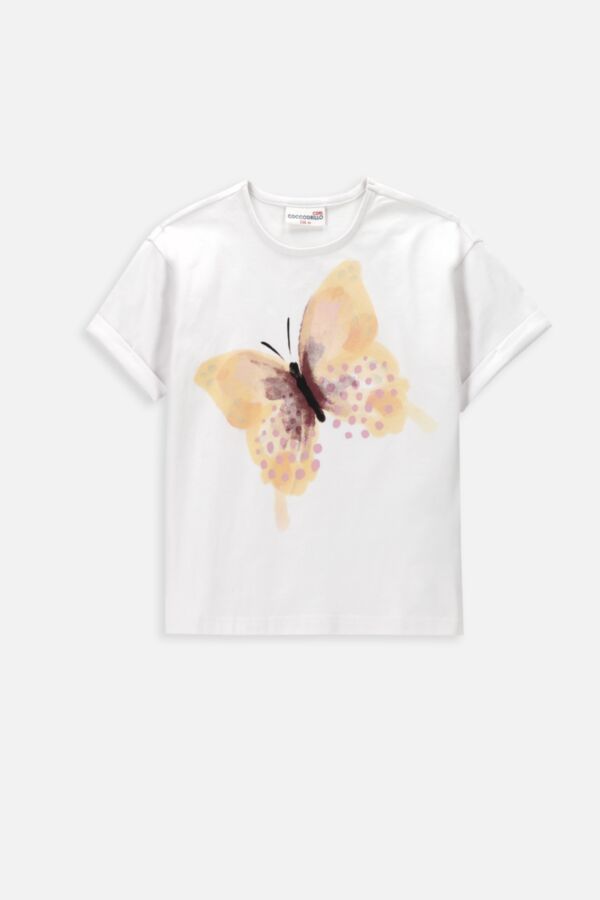 T-shirt z krótkim rękawem biały z nadrukiem motyla