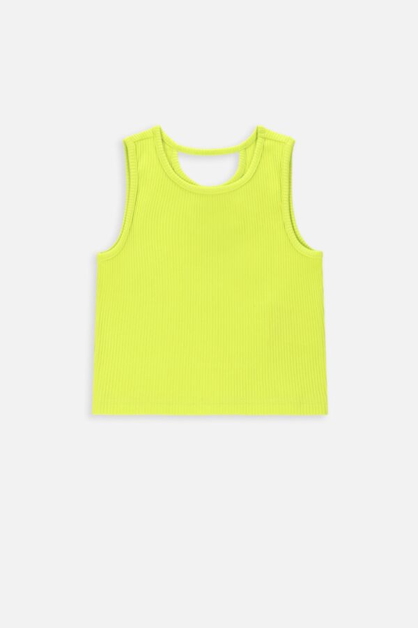 T-shirt bez rękawów limonkowy prążkowany