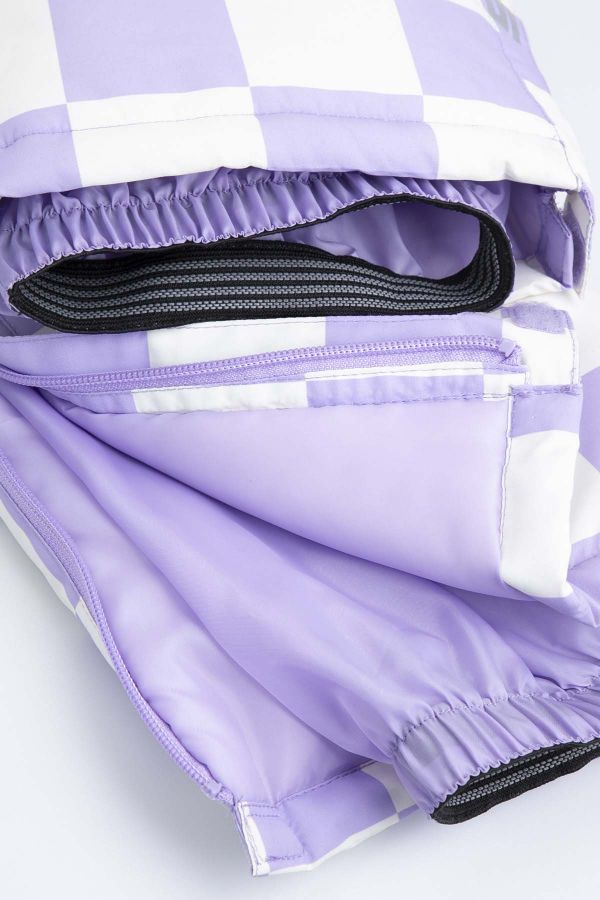 Spodnie narciarskie fioletowe w kratkę z kieszeniami na szelkach 2225752