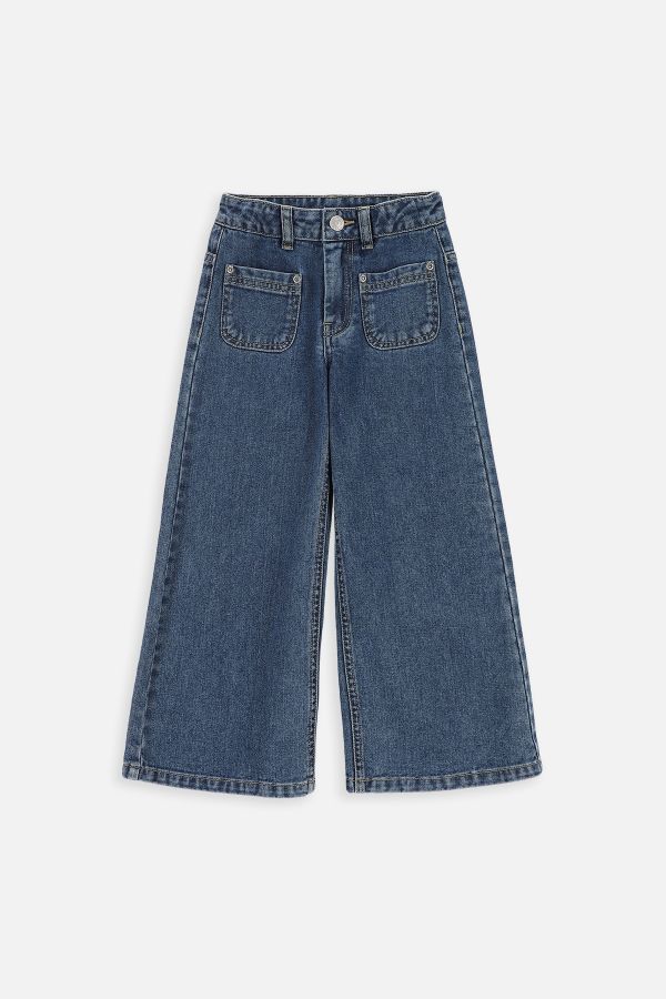 Spodnie jeansowe niebieskie z szeroką nogawką, CULLOTTE 2220113