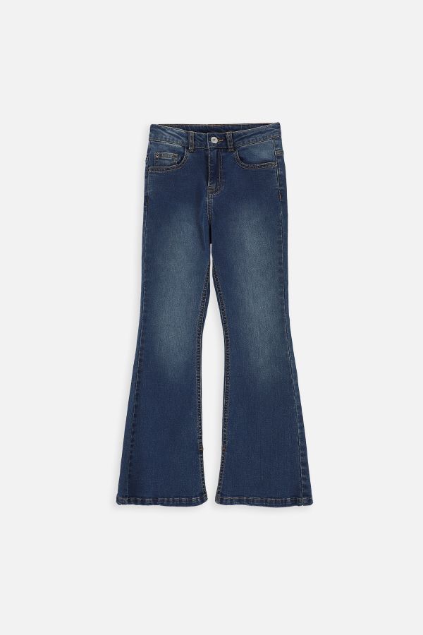Spodnie jeansowe granatowe z rozszerzaną nogawką, FLARE LEG