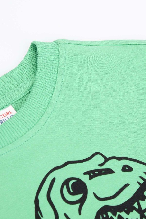 T-shirt z długim rękawem zielony z nadrukiem dinozaura 2218599