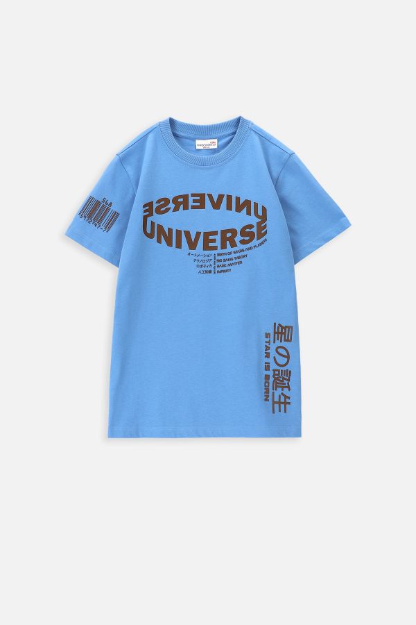 T-shirt z krótkim rękawem niebieski z napisami 