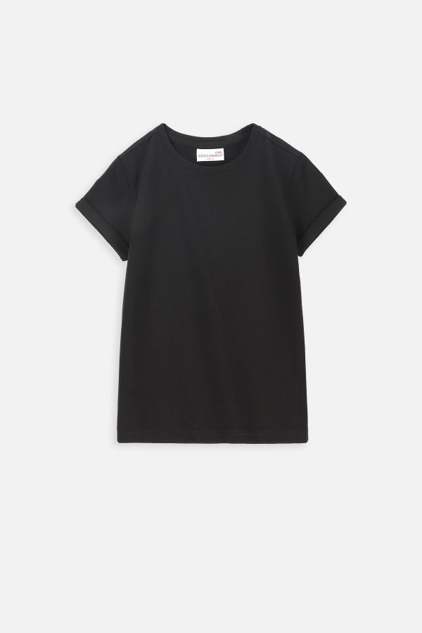 T-shirt z krótkim rękawem czarny gładki 2219397
