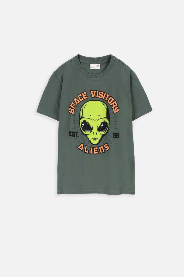 T-shirt z krótkim rękawem zielony z nadrukiem gamerskim