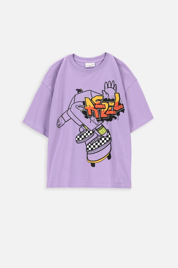 T-shirt z krótkim rękawem fioletowy z nadrukiem skaterskim