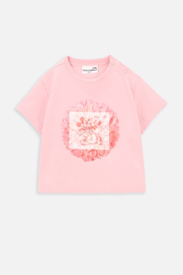 T-shirt z krótkim rękawem pudrowy róż z nadrukiem, licencja MICKEY MOUSE