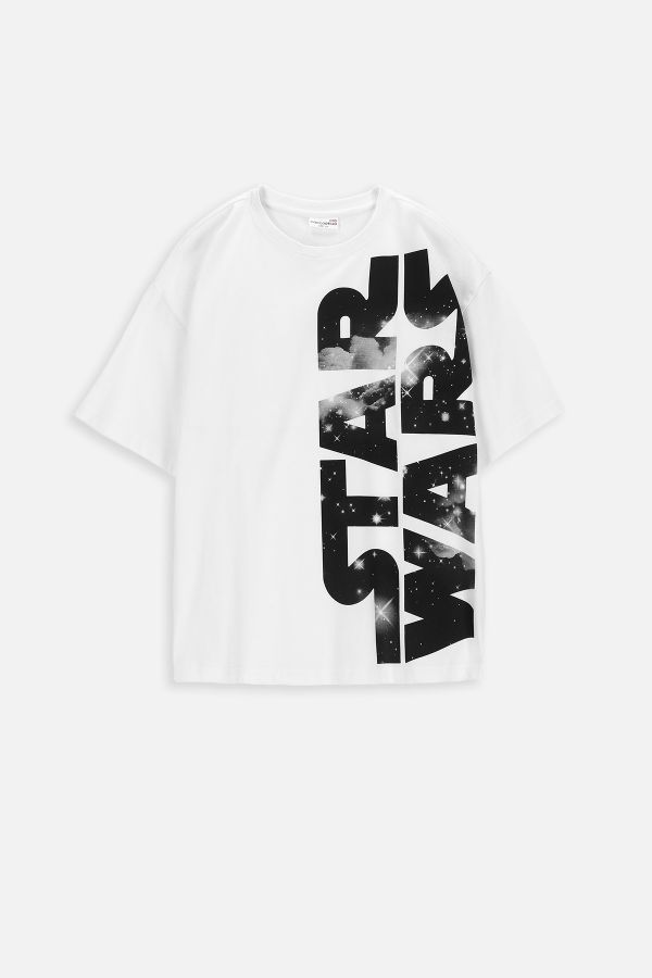 T-shirt z krótkim rękawem biały z napisami, licencja STAR WARS