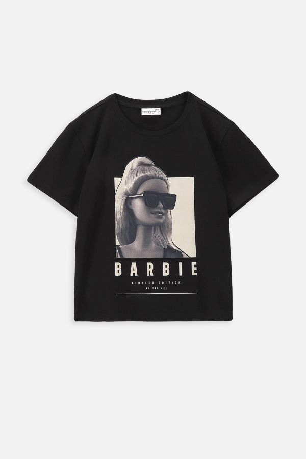 T-shirt z krótkim rękawem czarny z nadrukiem, licencja BARBIE