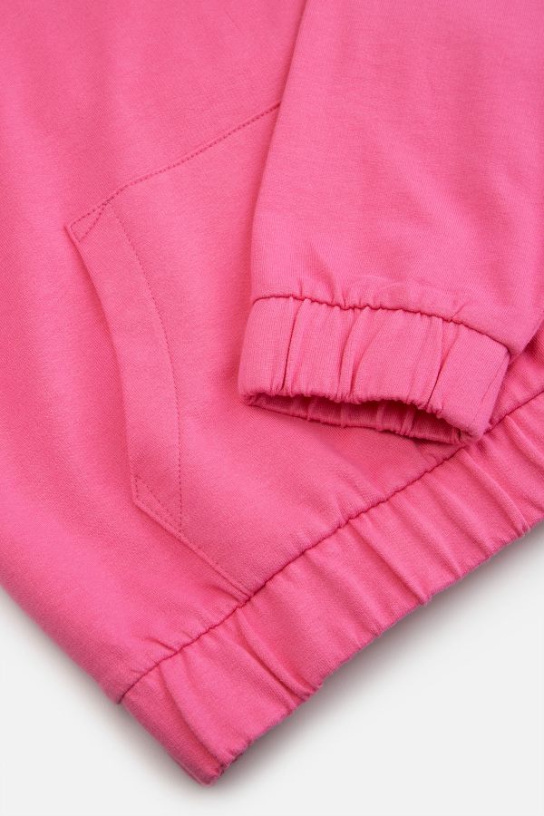 Bluza dresowa z kapturem różowa krótka kangurka z napisem 2221903