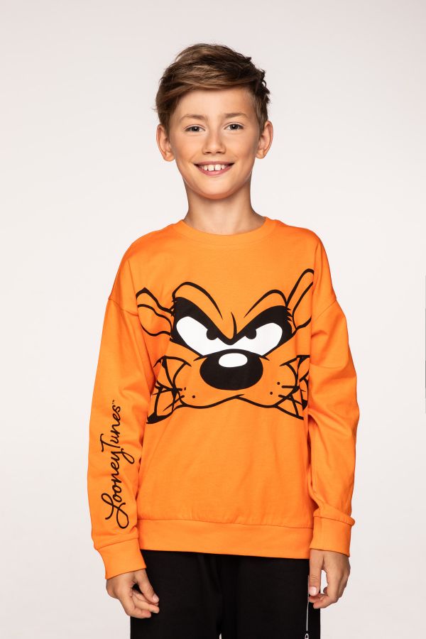 T-shirt z długim rękawem LOONEY TUNES pomarańczowy z nadrukiem - Diabeł Tasmański