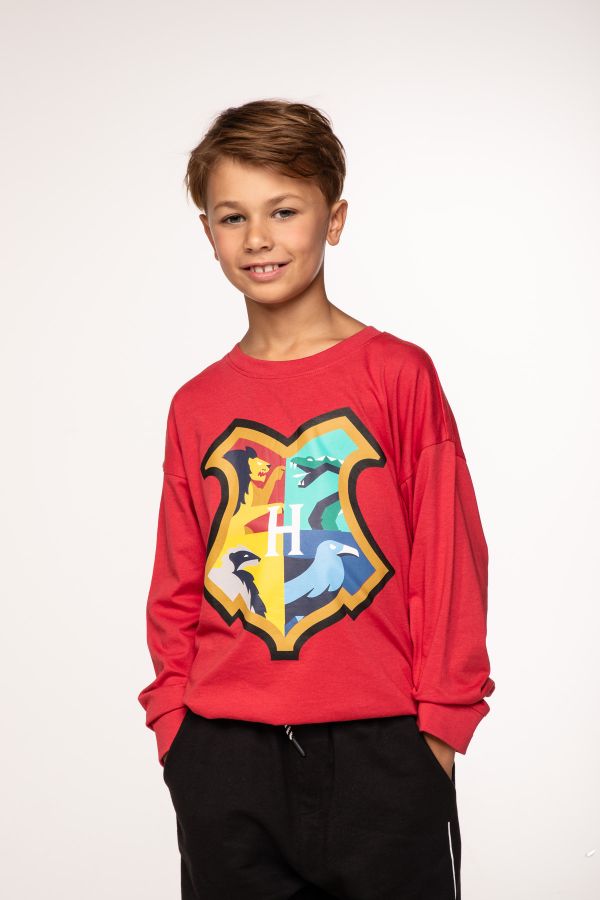 T-shirt z długim rękawem HARRY POTTER czerwony z herbem Hogwartu 2226857
