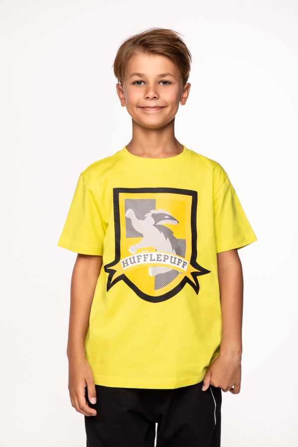 T-shirt z krótkim rękawem HARRY POTTER limonkowy z herbem Hufflepuff