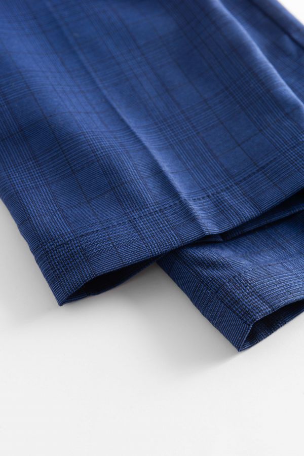 Spodnie tkaninowe eleganckie spodnie garniturowe granatowe w kratkę z kantem 2155343