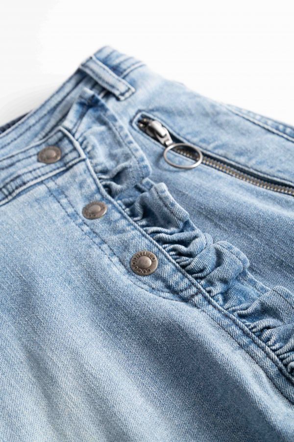 Spódnica jeansowa niebieska z ozdobną falbaną 2156937