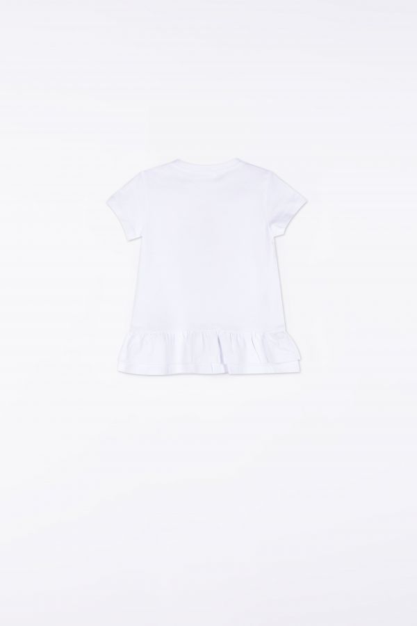 T-shirt z krótkim rękawem w kolorze białym z falbanką u dołu 2158717