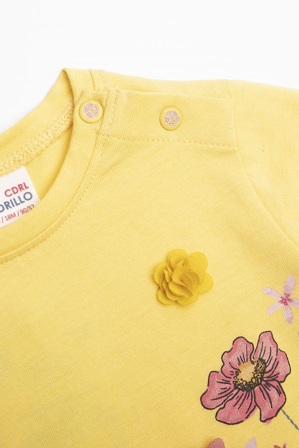 T-shirt z krótkim rękawem z falbanką i tiulowymi kwiatami 2158925