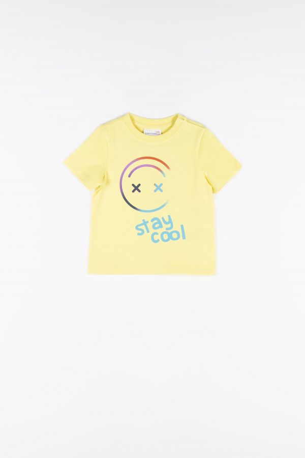 T-shirt z krótkim rękawem żółty z tęczowym nadrukiem z przodu 2159026