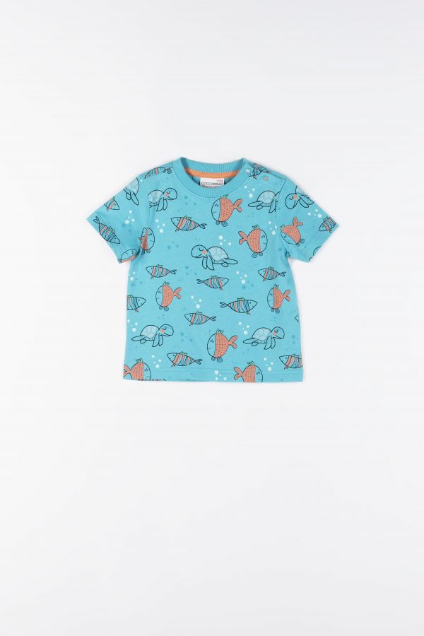T-shirt z krótkim rękawem z kolorowym nadrukiem w rybki 2159597