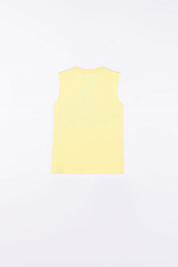 T-shirt bez rękawów żółty z kolorowym nadrukiem z przodu 2159947