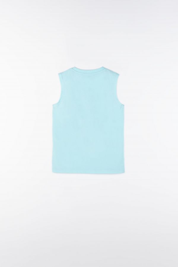 T-shirt bez rękawów niebieski z kolorowym nadrukiem z przodu 2160013