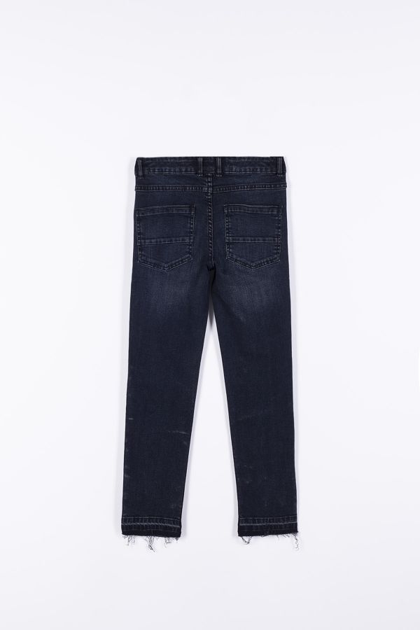 Spodnie jeansowe z efektem sprania i strzępioną nogawką o fasonie SLIM 2194109