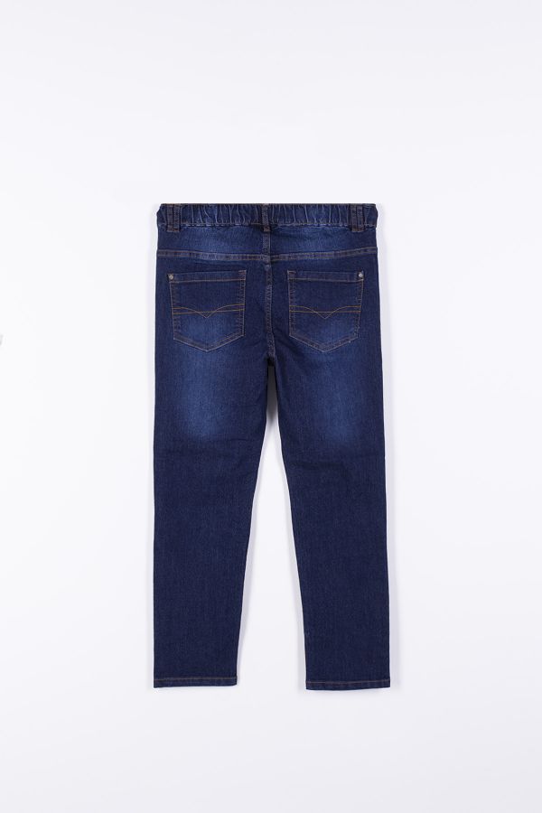 Spodnie jeansowe ze sznurkiem w pasie i efektem sprania o fasonie REGULAR 2194129
