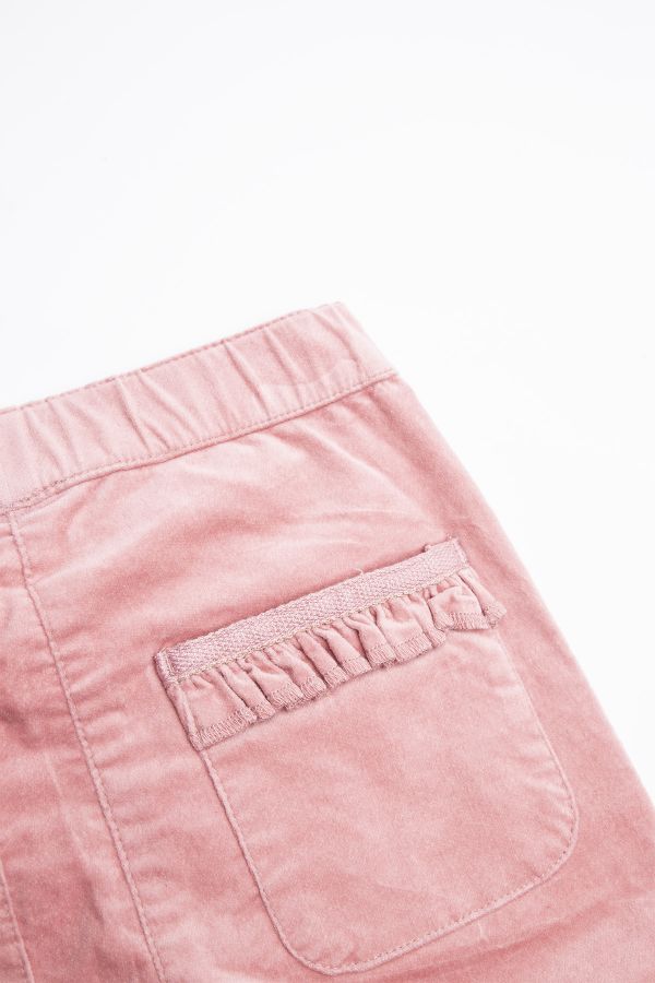 Spodnie tkaninowe w kolorze różowym z ozdobnymi falbankami 2194318