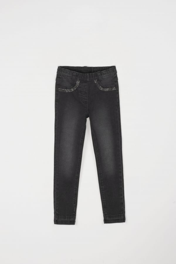 Spodnie jeansowe czarne ze zdobieniami na kieszeniach TREGGINS