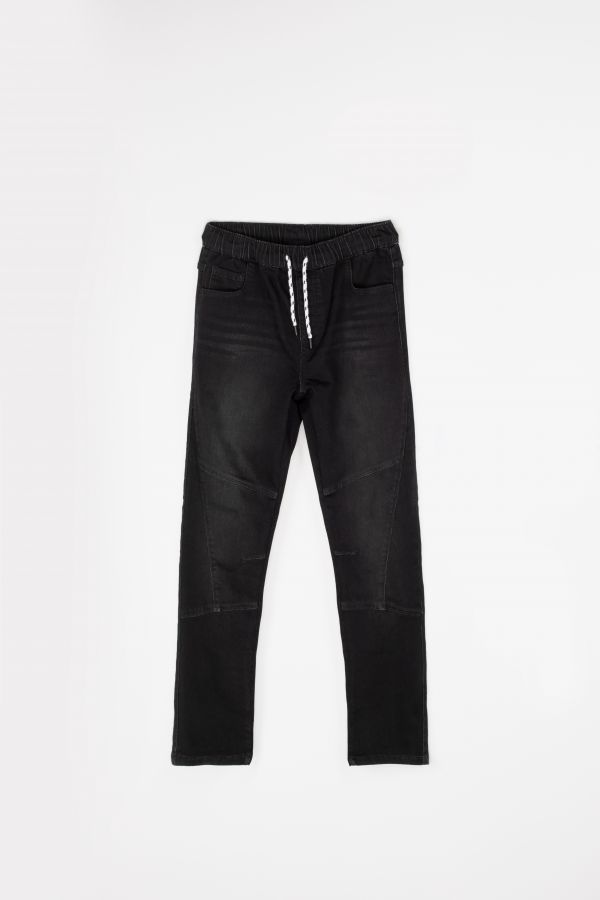 Spodnie jeansowe czarne z wiązaniem w pasie o fasonie REGULAR 2112689