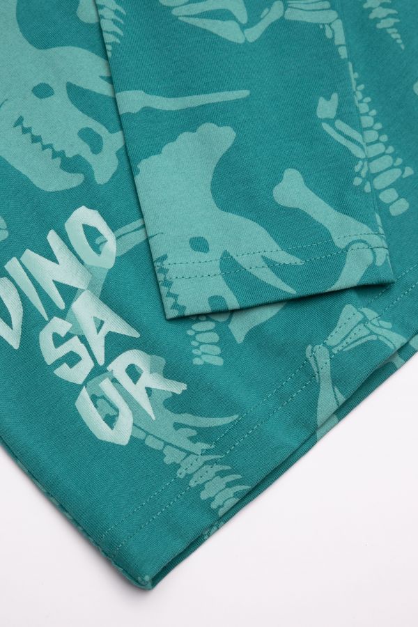 T-shirt z długim rękawem zielony z nadrukiem dinozaura 2114504