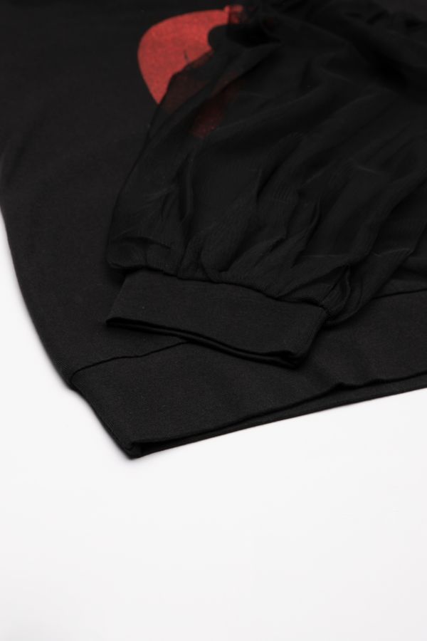 Bluzka z długim rękawem czarna z bufiastymi rękawami 2114774
