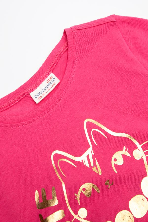 T-shirt z długim rękawem różowy  z nadrukiem kota 2115173