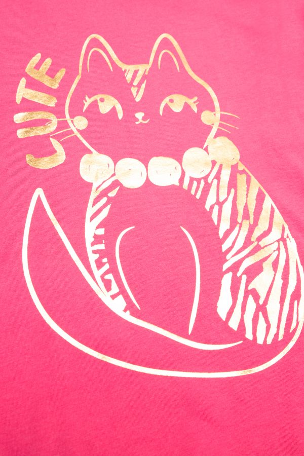 T-shirt z długim rękawem różowy  z nadrukiem kota 2115174
