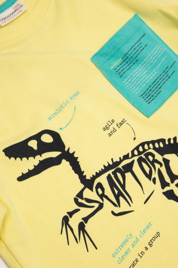 T-shirt z krótkim rękawem żółty z nadrukiem dinozaura 2115595