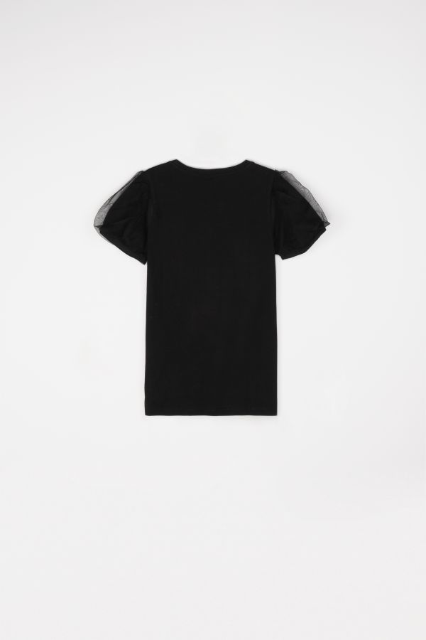 T-shirt z krótkim rękawem czarny z bufiastymi rękawami 2115627