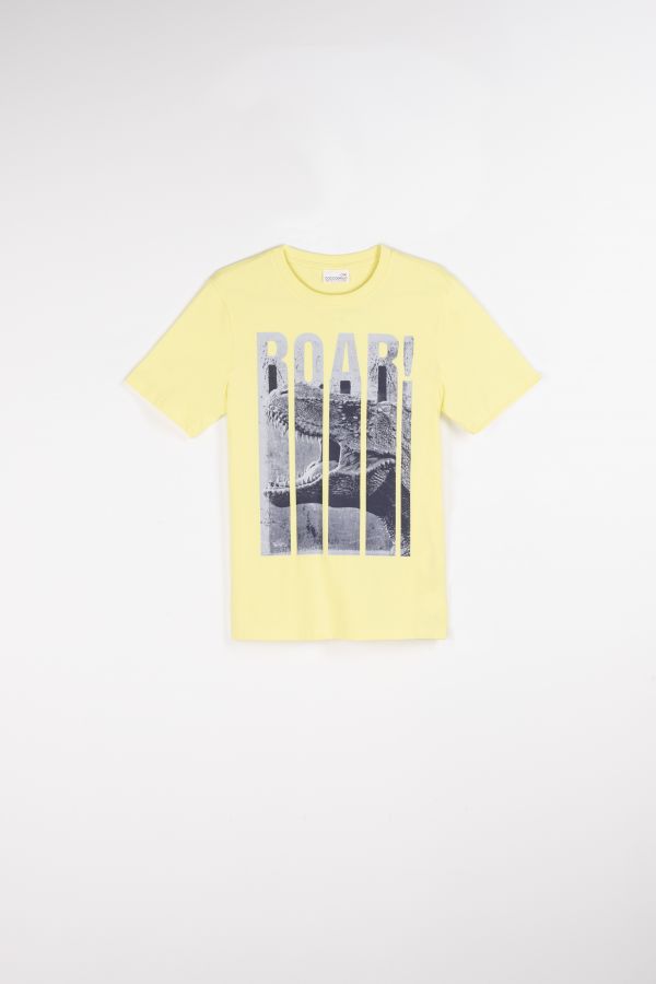T-shirt z krótkim rękawem żółty z motywem dinozaura 2115687