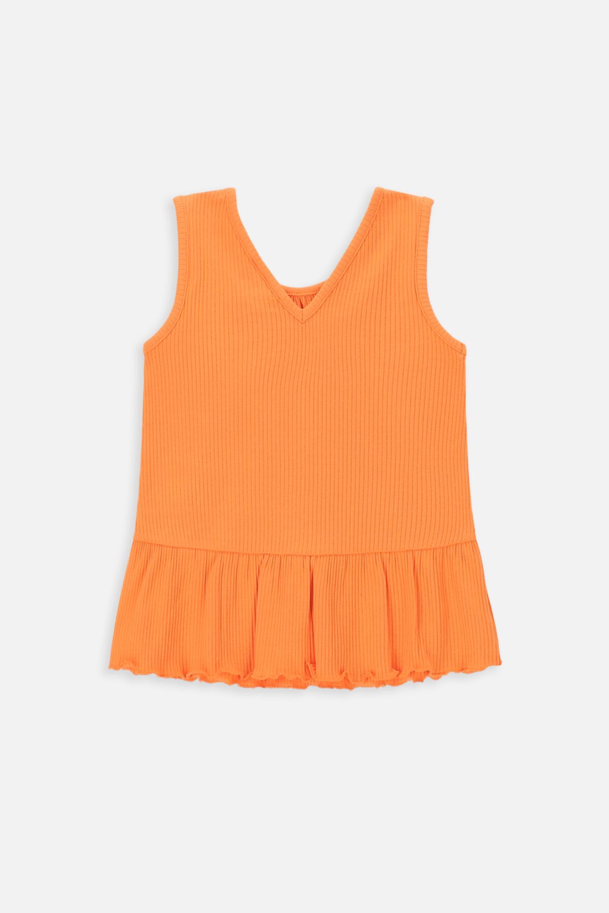 T-shirt bez rękawów pomarańczowy z ozdobną falbanką 2235262