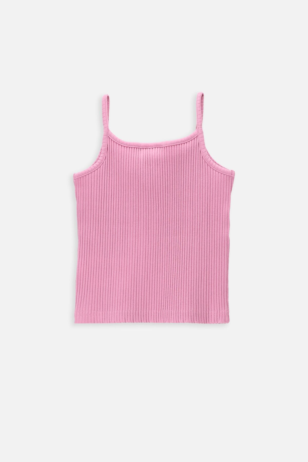 T-shirt bez rękawów różowy prążkowany z aplikacją serduszka 2236265