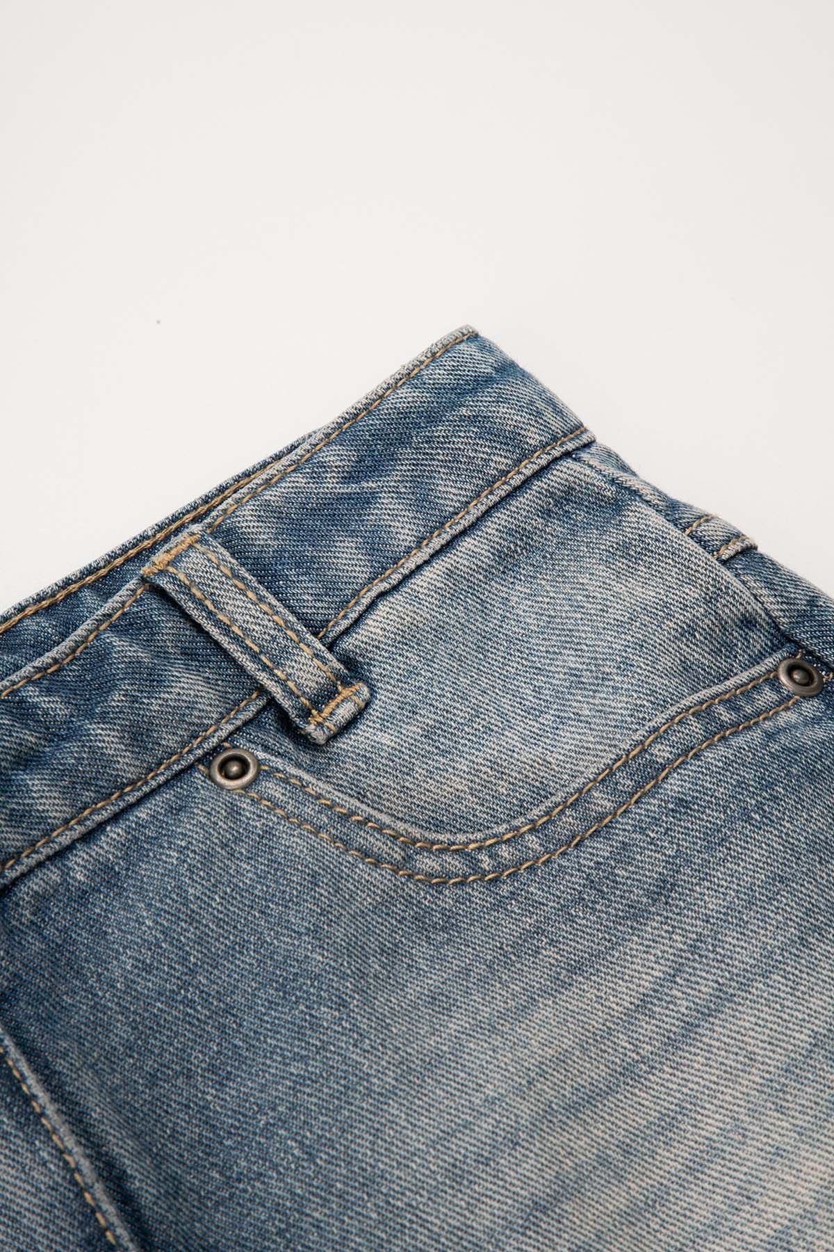 Spódnica jeansowa niebieska z kieszeniami i przetarciami 2220135