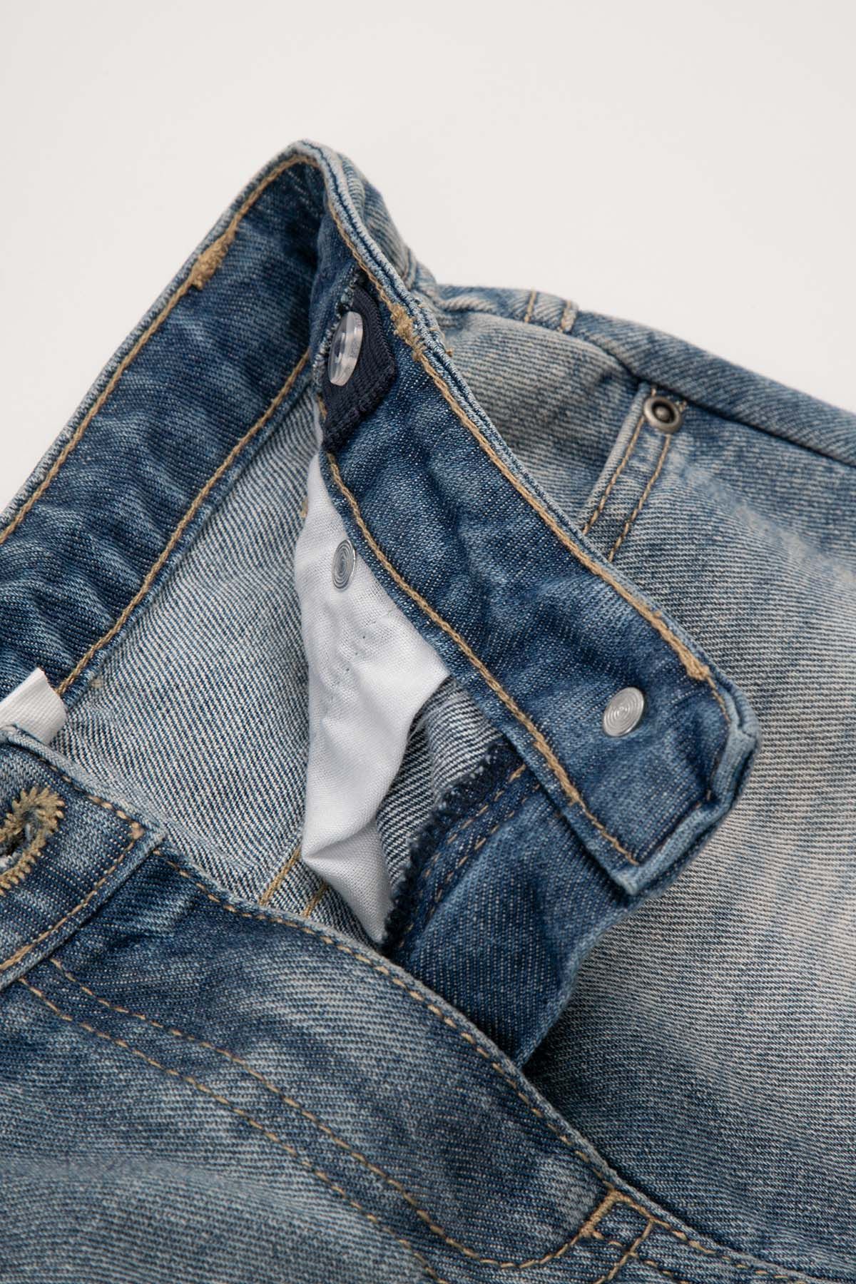 Spódnica jeansowa niebieska z kieszeniami i przetarciami 2220136