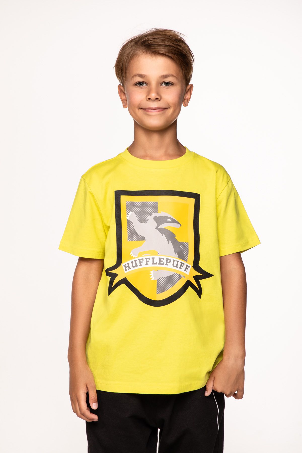 T-shirt z krótkim rękawem HARRY POTTER limonkowy z herbem Hufflepuff 2226880