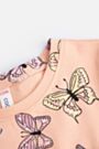 Sukienka dzianinowa łososiowa z nadrukiem motyli i tiulowymi falbankami 2236181