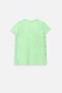 T-shirt z krótkim rękawem zielony nadrukiem na przodzie i ozdobnymi falbankami 2235372