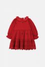 Sukienka tkaninowa czerwona rozkloszowana z eleganckim kołnierzykiem 2227327