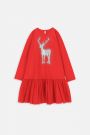 Sukienka dzianinowa czerwona rozkloszowana ze świątecznym nadrukiem 2226374