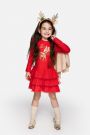 Sukienka dzianinowa czerwona rozkloszowana ze świątecznym nadrukiem 2228921