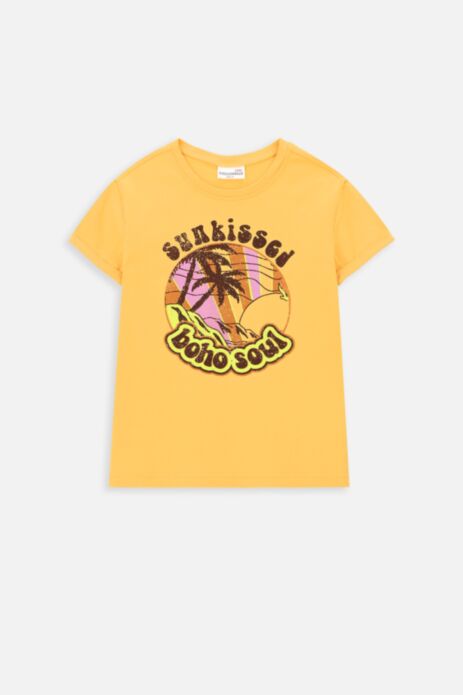 T-shirt z krótkim rękawem żółty z nadrukiem na przodzie