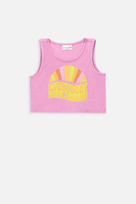 T-shirt bez rękawów różowy sportowy crop top z nadrukiem